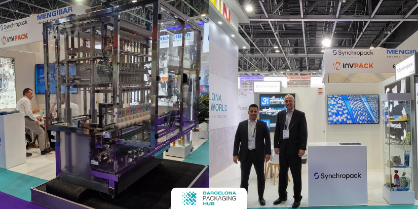 Stand colaborativo de Barcelona Packaging Hub en Gulfood Manufacturing 2024, mostrando soluciones innovadoras de packaging.